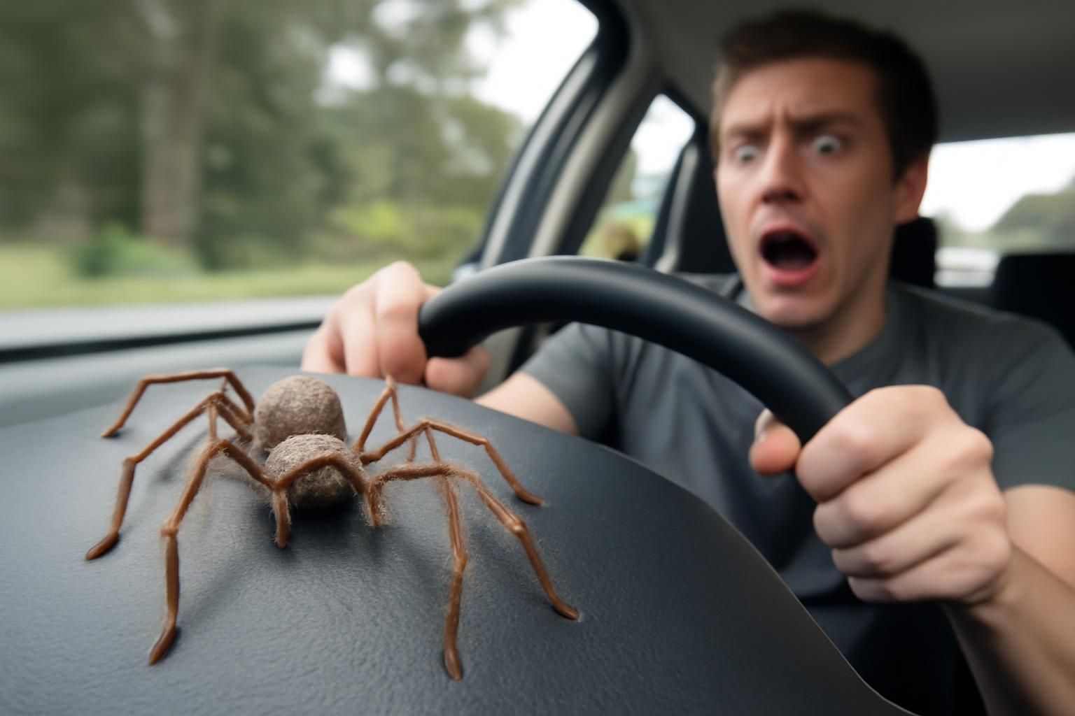 an australian driver admits guilt for a reckless driving incident, attributing the cause to a sudden encounter with a huntsman spider.